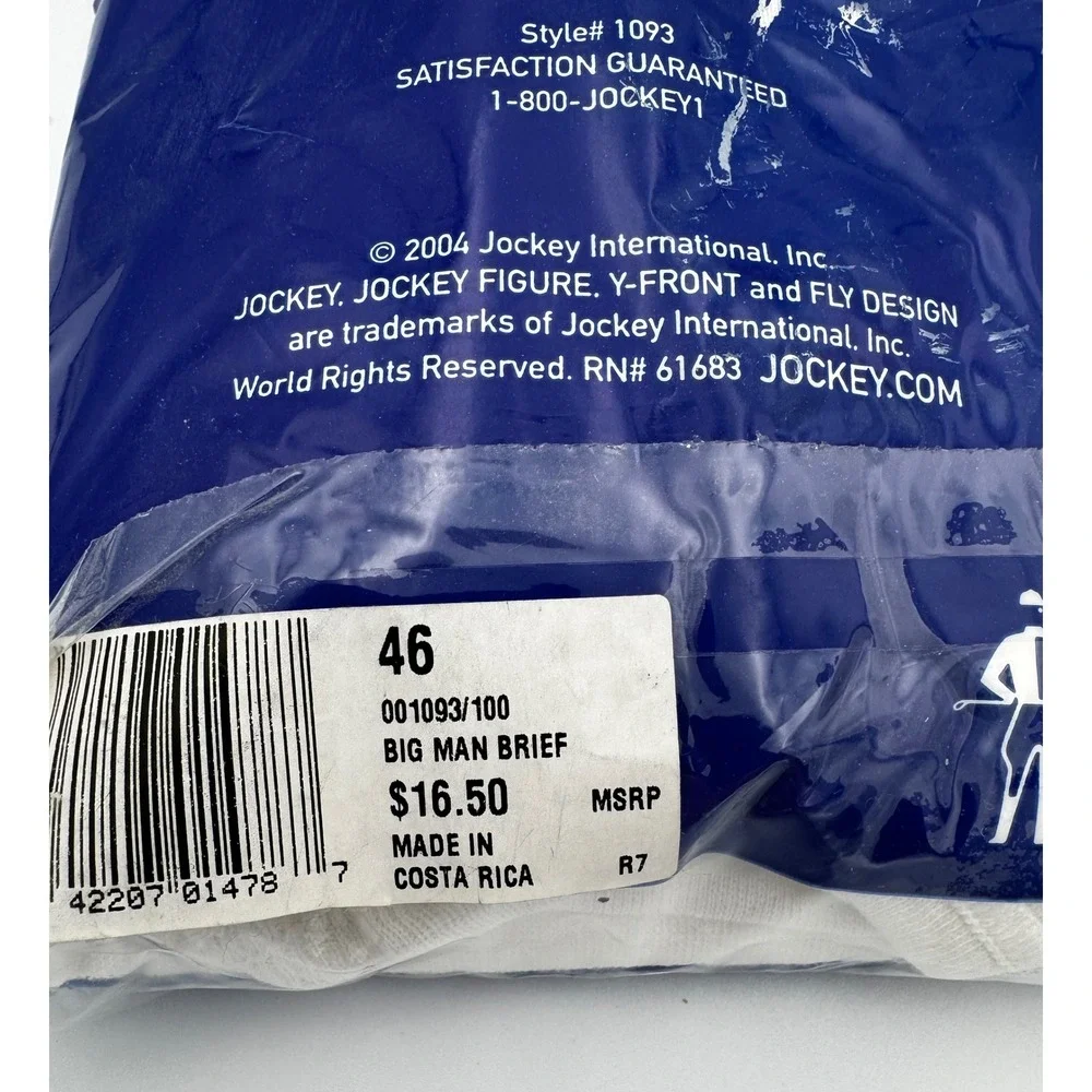 Vintage Jockey Classic Big Man Briefs 2-Pack White Size 46 New Sealed NOS 2004